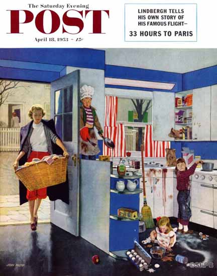 John Falter Saturday Evening Post Mothers Little Helpers 1953_04_18 | The Saturday Evening Post Graphic Art Covers 1931-1969