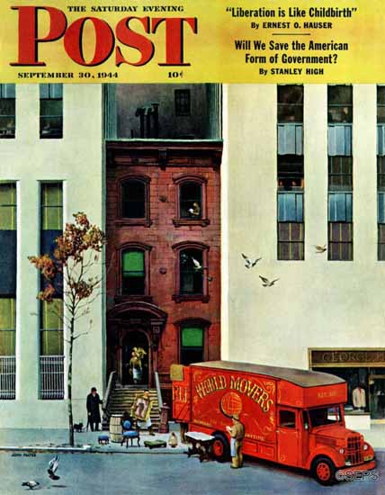 John Falter Saturday Evening Post Moving Day 1944_09_30 | The Saturday Evening Post Graphic Art Covers 1931-1969