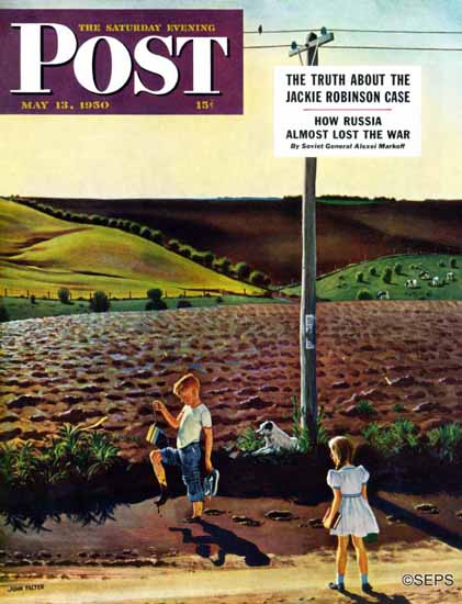 John Falter Saturday Evening Post Muddy Walk Home 1950_05_13 | The Saturday Evening Post Graphic Art Covers 1931-1969