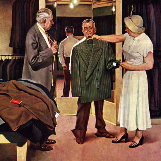 John Falter Saturday Evening Post New Suit 1948_11_20 Copyright crop | Best of Vintage Cover Art 1900-1970