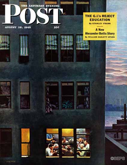 John Falter Saturday Evening Post Office Poker Party 1945_08_18 | The Saturday Evening Post Graphic Art Covers 1931-1969