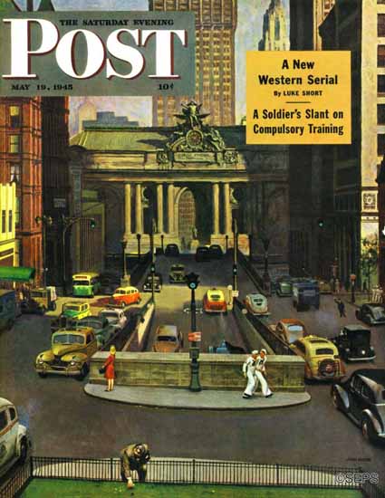 John Falter Saturday Evening Post Pershing Square 1945_05_19 | The Saturday Evening Post Graphic Art Covers 1931-1969