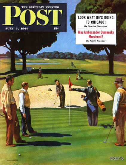 John Falter Saturday Evening Post Sand Trap 1948_07_03 | The Saturday Evening Post Graphic Art Covers 1931-1969