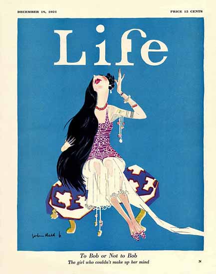 John Held Jr Life Magazine To Bob or Not to Bob 1924-12-18 Copyright | Life Magazine Graphic Art Covers 1891-1936