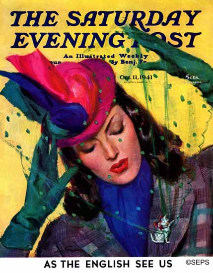 John La Gatta Saturday Evening Post Cat Pin 1941_10_11 | The Saturday Evening Post Graphic Art Covers 1931-1969