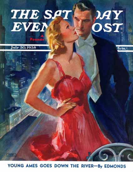 John La Gatta Saturday Evening Post Formal Couple Balcony 1938_07_30 | The Saturday Evening Post Graphic Art Covers 1931-1969