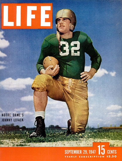 Johnny Lujack Football 29 Sep 1947 Copyright Life Magazine | Life Magazine Color Photo Covers 1937-1970