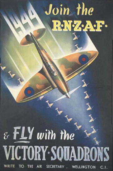 Join The RNZAF Fly With The Victory Squadrons | Vintage War Propaganda Posters 1891-1970