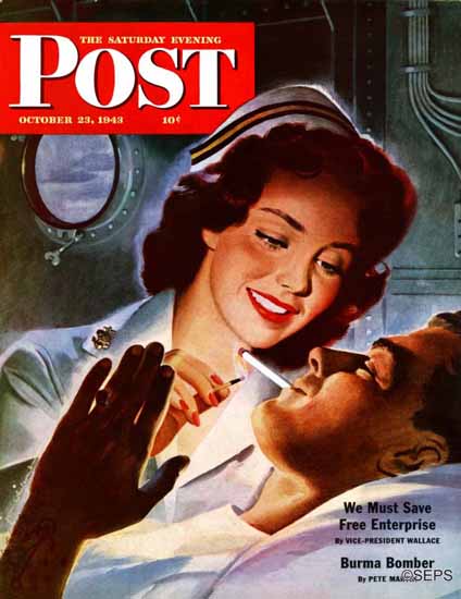 Jon Whitcomb Saturday Evening Post Lighting 1943_10_23 Sex Appeal | Sex Appeal Vintage Ads and Covers 1891-1970