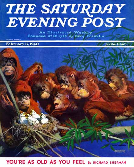 Julius Moessel Saturday Evening Post Orangutans 1940_02_17 | The Saturday Evening Post Graphic Art Covers 1931-1969