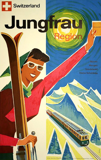 Jungfrau Region Grindelwald Muerren 1950 | Vintage Travel Posters 1891-1970