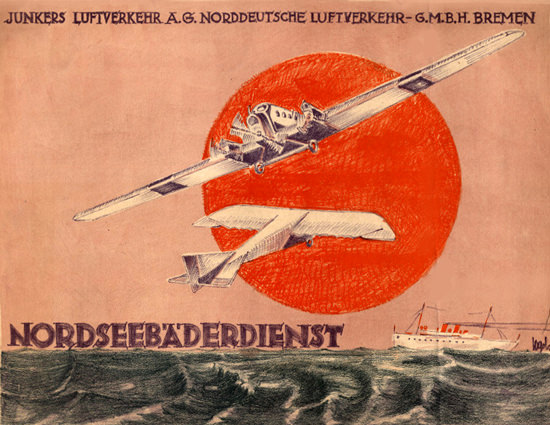 Junkers Luftverkehr Bremen Nordseebaeder 1923 | Vintage Travel Posters 1891-1970