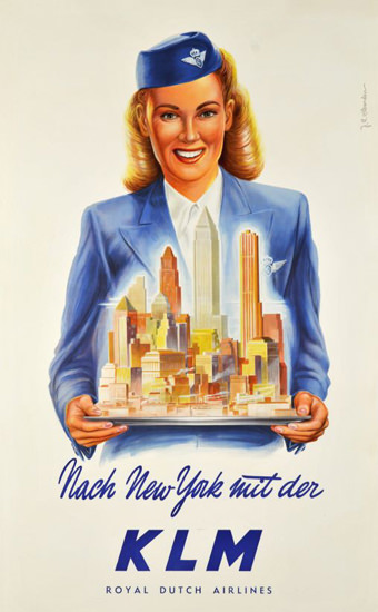 KLM Nach New York Royal Dutch Airlines 1950 | Sex Appeal Vintage Ads and Covers 1891-1970