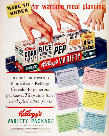 Kelloggs Cereals 1943 Variety Package | Vintage Ad and Cover Art 1891-1970