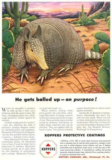 Koppers Protective Coatings Armadillo 1953 | Vintage Ad and Cover Art 1891-1970