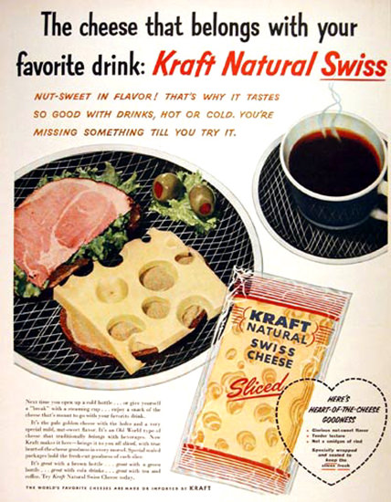 Kraft Swiss Cheese 1956 Natural | Vintage Ad and Cover Art 1891-1970