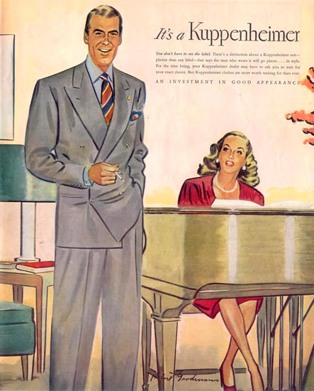 Kuppenheimer Suit Piano 1945 | Sex Appeal Vintage Ads and Covers 1891-1970