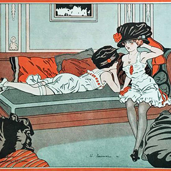 La Vie Parisienne 1910 Deux Cailles Sur Canape Edouard Touraine crop | Best of 1891-1919 Ad and Cover Art