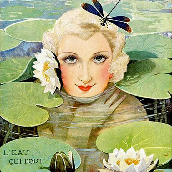 La Vie Parisienne 1934 L Eau Qui Dort Georges Leonnec crop | Best of Vintage Cover Art 1900-1970