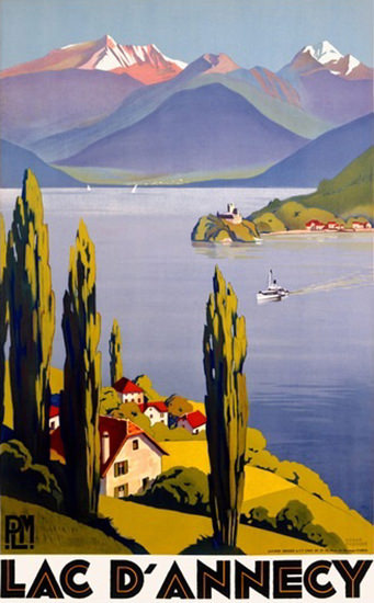 Lac Dannecy Lake Ship Mountains Roger Broders | Vintage Travel Posters 1891-1970