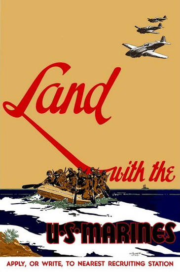 Land With US Marines Recruiting Disembarcation | Vintage War Propaganda Posters 1891-1970