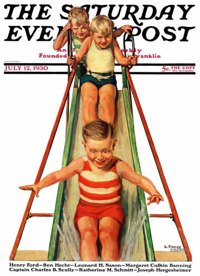 Lawrence Toney Saturday Evening Post Playground Slide 1930_07_12 | The Saturday Evening Post Graphic Art Covers 1892-1930