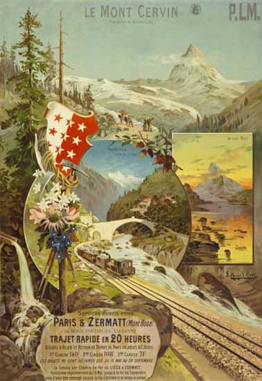 Le Mont Cervin Services Paris Zermatt Switzerland 1895 | Vintage Travel Posters 1891-1970