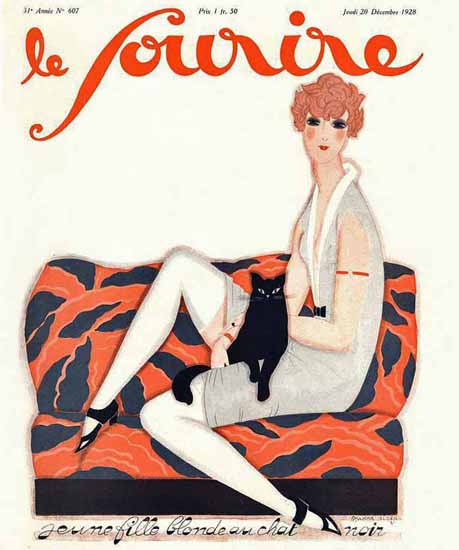 Le Sourire 1928 Blonde Au Chat Noire | Sex Appeal Vintage Ads and Covers 1891-1970