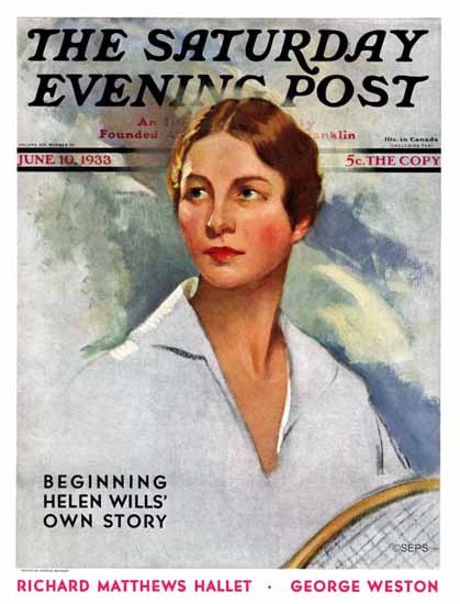 Leopold Seyffert Saturday Evening Post Helen Wills 1933_06_10 | The Saturday Evening Post Graphic Art Covers 1931-1969