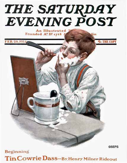 Leslie Thrasher Saturday Evening Post First Shave 1914_02_28 | The Saturday Evening Post Graphic Art Covers 1892-1930