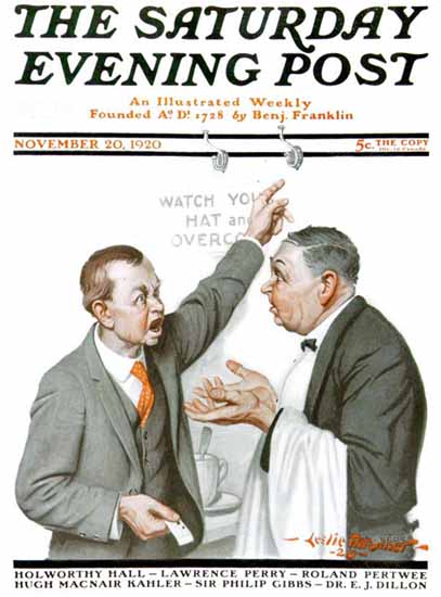 Leslie Thrasher Saturday Evening Post The Missing Coat 1920_11_20 | The Saturday Evening Post Graphic Art Covers 1892-1930