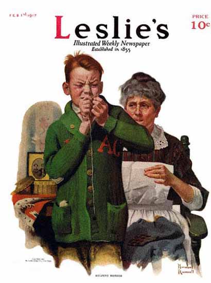 Leslies Illustrated Helping Mother 1917 Norman Rockwell | 400 Norman Rockwell Magazine Covers 1913-1963