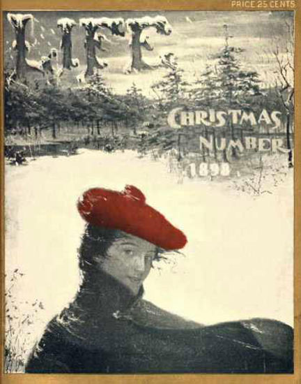 Life Magazine Copyright 1898 Christmas Girl With Red Hut | Vintage Ad and Cover Art 1891-1970