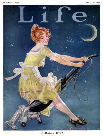 Life Magazine Copyright 1923 Modern Witch On Her Vacuum | Sex Appeal Vintage Ads and Covers 1891-1970