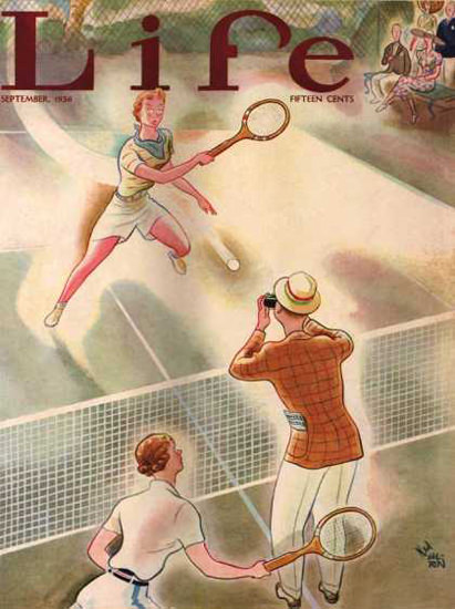 Life Magazine Copyright 1936 Tennis Photographers Ball | Vintage Ad and Cover Art 1891-1970