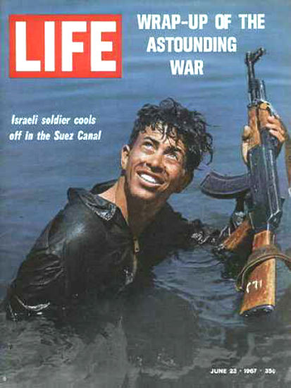 Life Magazine Copyright 1967 Israeli Soldier Cools Off | Vintage Ad and Cover Art 1891-1970