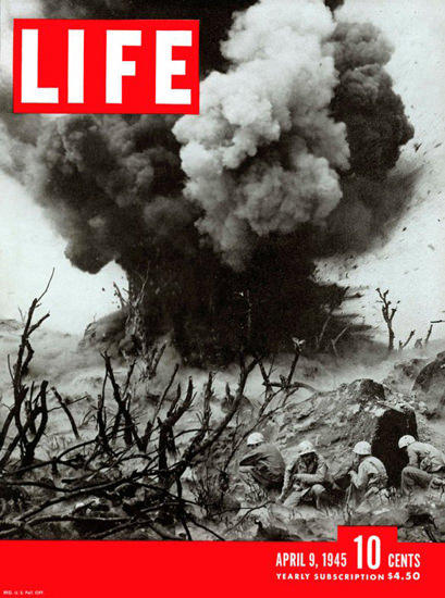 Life Magazine Cover Copyright 1945  Iwo Jima Detonation | Vintage Ad and Cover Art 1891-1970