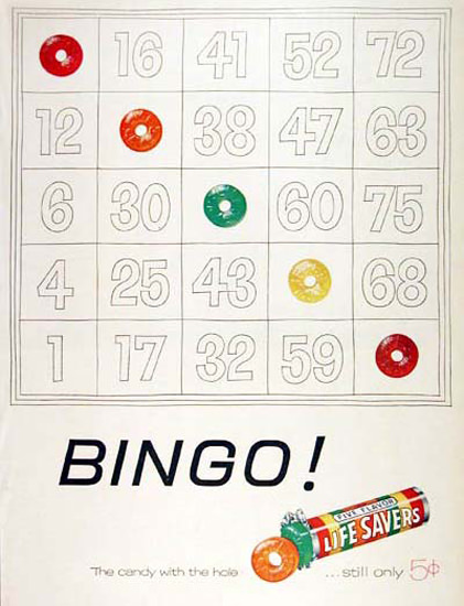 Life Safers 1955 Bingo | Vintage Ad and Cover Art 1891-1970