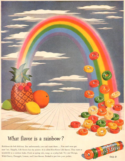 Life Savers What Flavor Is A Rainbow 1944 | Vintage Ad and Cover Art 1891-1970