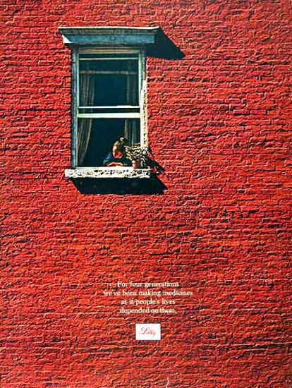 Lilly Pharmaceutical 1969 Red Wall Small Window | Vintage Ad and Cover Art 1891-1970