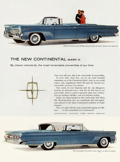 Lincoln Continental Mark III Convertible 1958 | Vintage Cars 1891-1970