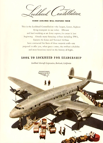 Lockheed Constellation 1945 Famed Airlines | Vintage Travel Posters 1891-1970