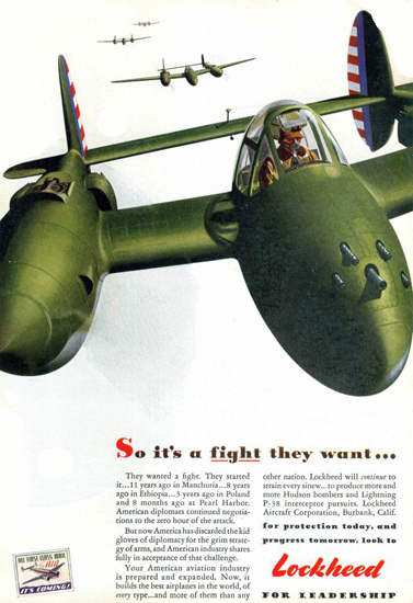 Lockheed P-38 So Its A Fight They Want 1942 | Vintage War Propaganda Posters 1891-1970