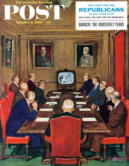 Lonie Bee Saturday Evening Post Baseball in the Boardroom 1960_10_08 | The Saturday Evening Post Graphic Art Covers 1931-1969