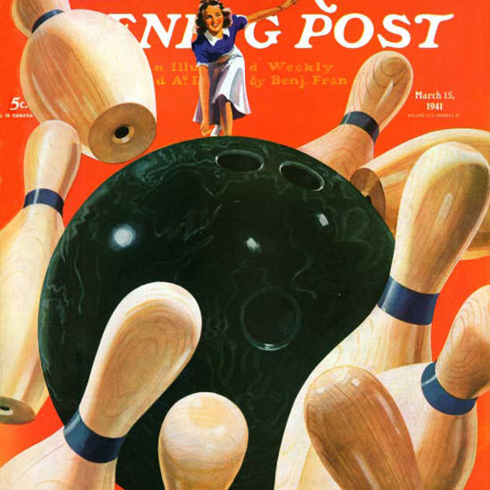 Lonie Bee Saturday Evening Post Bowling 1941_03_15 Copyright crop | Best of 1940s Ad and Cover Art