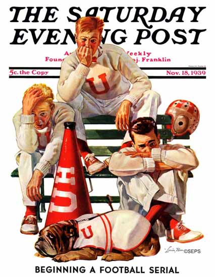 Lonie Bee Saturday Evening Post Cheerleaders Lost Game 1939_11_18 | The Saturday Evening Post Graphic Art Covers 1931-1969