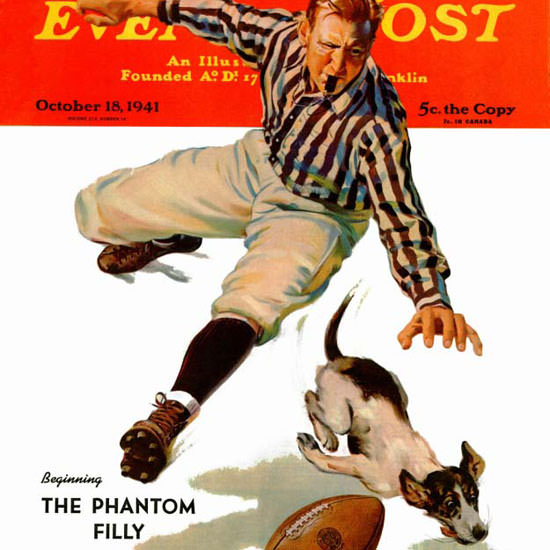 Lonie Bee Saturday Evening Post Dog on Field 1941_10_18 Copyright crop | Best of 1940s Ad and Cover Art