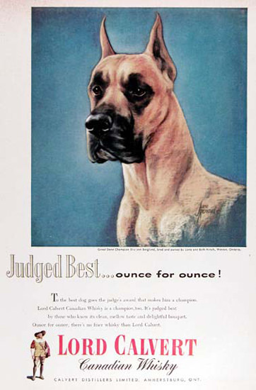 Lord Calvert Canadian Whisky 1954 Great Dane | Vintage Ad and Cover Art 1891-1970