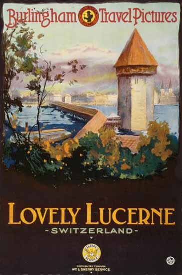 Lucerne Burlingham Travel Lovely Switzerland 1920 | Vintage Travel Posters 1891-1970