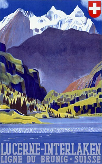 Lucerne Interlaken Ligne Du Brunig Suisse Alps | Vintage Travel Posters 1891-1970